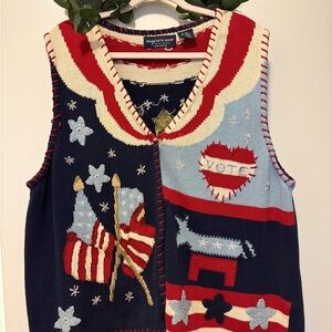 Eagle’s Eye Patriotic Knit Vest with Stars and Stripes 2X